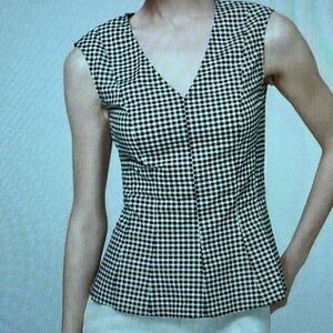 New! White House Black Market London Gingham Peplum Top in Ecru Size 12 NWT